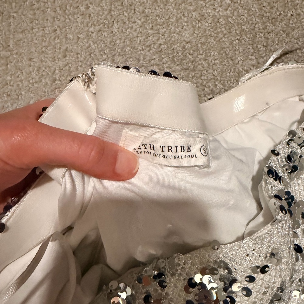 12th Tribe Silver Sequin Strapless Jumpsuit Small - Picture 6 of 6
